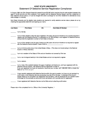 Kent State Selective Service Registration Compliance Form