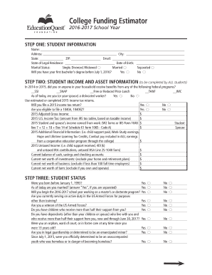 College Funding Estimator Form