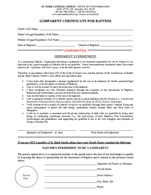 Godparent Certificate for Baptism