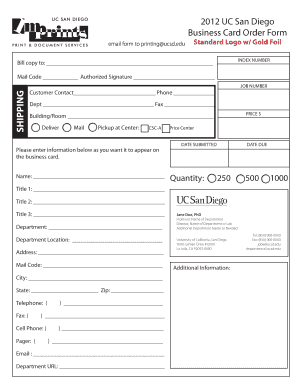 UC San Diego Business Card Order Form