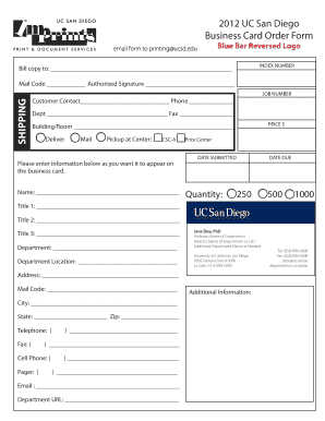 UC San Diego Business Card Order Form