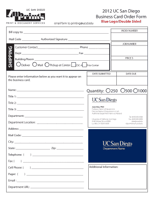 UC San Diego Business Card Order Form