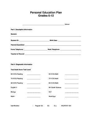 Personal Education Plan for Grades 6-12