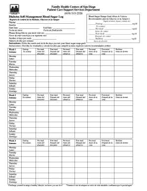 Diabetes Self-Management Blood Sugar Log