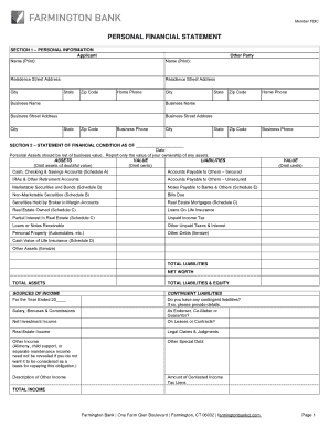 Farmington Bank Personal Financial Statement