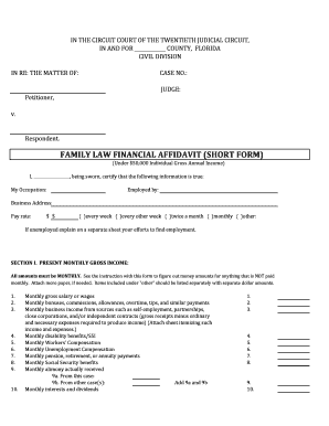 Florida Family Law Financial Affidavit