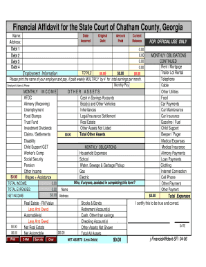 Financial Affidavit for Georgia State Court