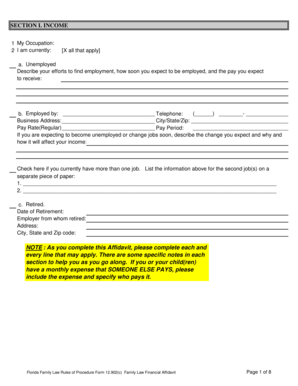 Florida Family Law Financial Affidavit