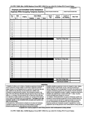 CG PPC TQSE Temporary Quarters Subsistence Expenses Form