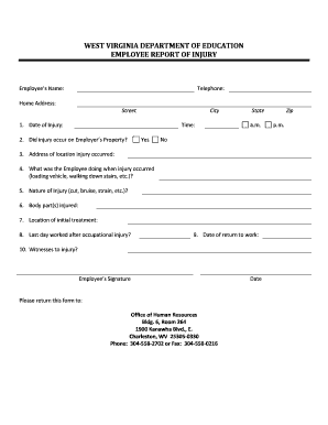 West Virginia Employee Injury Report Form