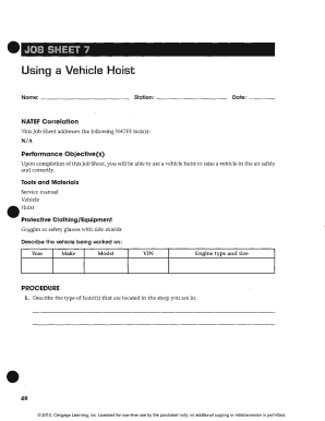 Job Sheet 7 Using a Vehicle Hoist