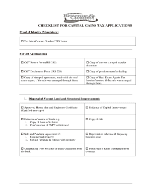 Capital Gains Tax Application Checklist