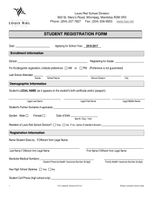 Louis Riel School Division Student Registration Form