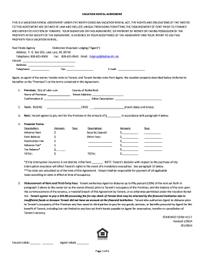 North Carolina Vacation Rental Agreement