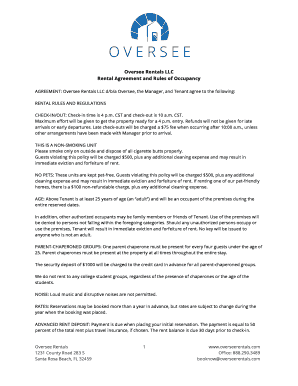 Florida Rental Agreement and Rules of Occupancy