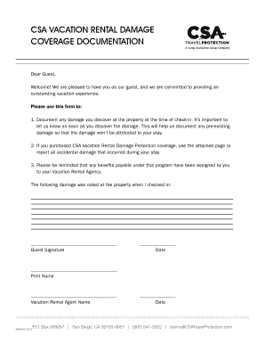 Vacation Rental Damage Coverage Claim Form
