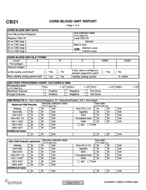 Cord Blood Unit Report