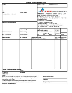 Shipping Order Dock Receipt