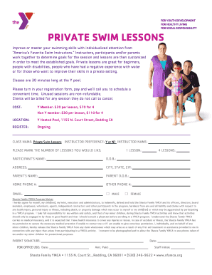 Private Swim Lessons Registration Form