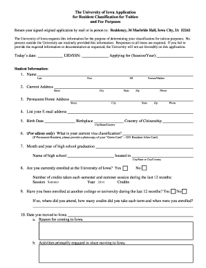 University of Iowa Resident Classification Application