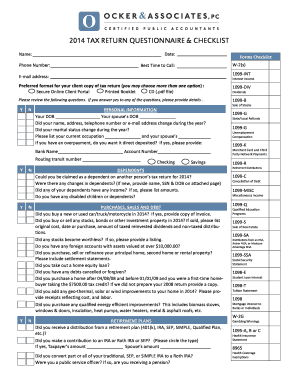 2014 Tax Return Questionnaire & Checklist