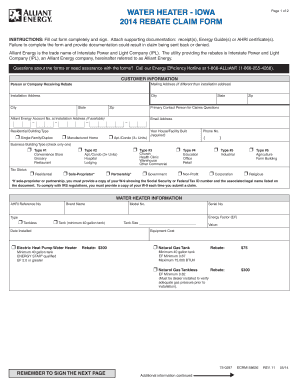 Iowa Water Heater Rebate Claim Form