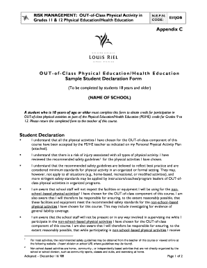Student Declaration Form for Out-of-Class Physical Activity