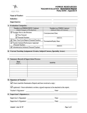 Teacher Evaluation Summative Report