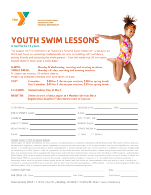 Youth Swim Lesson Registration Form