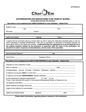 Authorization for Medications at School