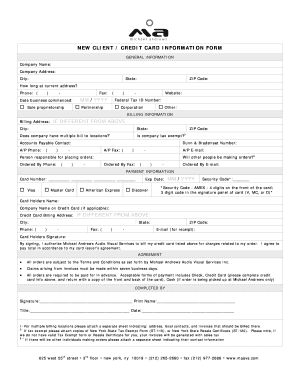 New Client Credit Card Information Form