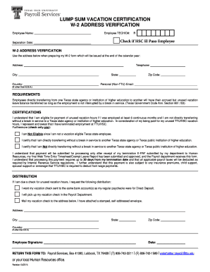 Texas Vacation Leave Certification Form