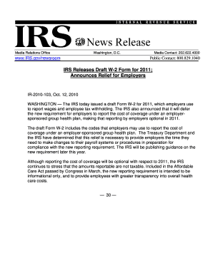 IRS Draft W-2 Form 2011