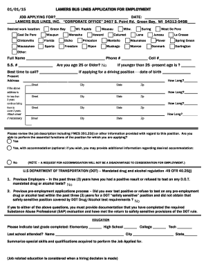 Lamers Bus Lines Employment Application