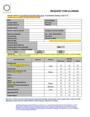 Request for Closing Form