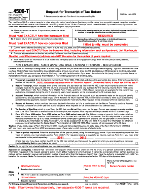 IRS Form 4506-T Request for Transcript of Tax Return