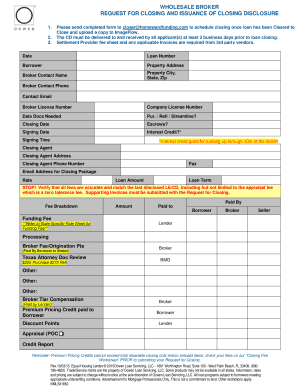 Wholesale Broker Closing Disclosure Request
