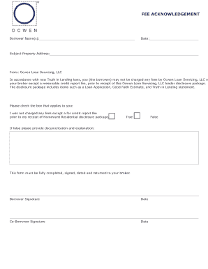 Fee Acknowledgement Form