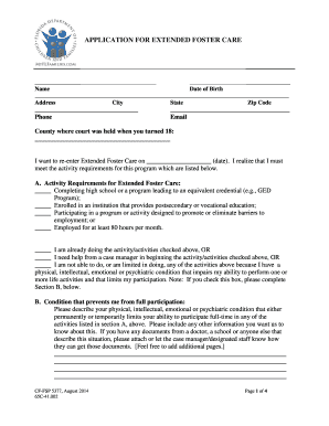 Application for Extended Foster Care