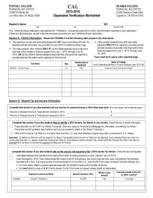 California Dream Application Verification Worksheet