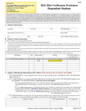 2015-2016 Verification Worksheet