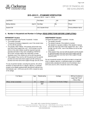 2015-2016 Standard Verification Form