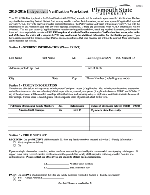 2015-2016 Independent Verification Worksheet
