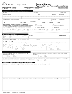Ontario Second Career Financial Assistance Application