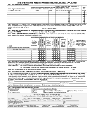 Free and Reduced Price School Meals Family Application