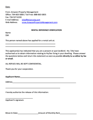 Rental Reference Verification Form