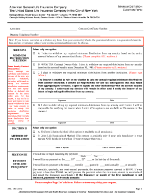 American General Life Insurance Minimum Distribution Election Form