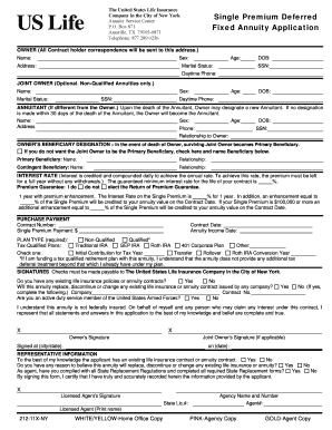 US Life Insurance Fixed Annuity Application