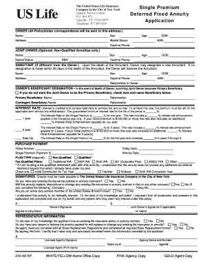 US Life Insurance Annuity Application