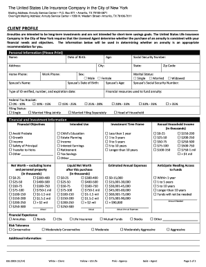 US Life Annuity Client Profile Form